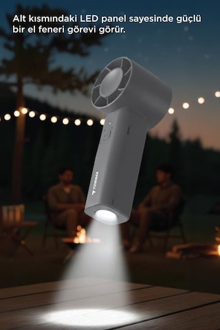 Şarjlı El Vantilatörü Fener Özellikli Taşınabilir Mini Fan F64 Siyah
