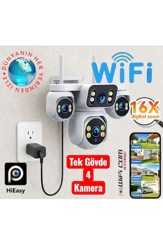 Kör Noktasız 4 Kameralı Akıllı Ptz Wifi Kamera Hieasy Uygulama