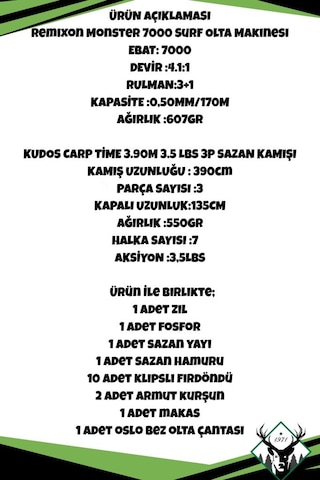 Kudos Carp Time 3.90m 3.5 Lbs Remixon Monster 7000 Sazan Olta Seti Standart