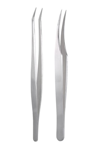 Teltree "2'li Paslanmaz Çelik Kirpik Uzatma Maşası Seti - Düz Ve Kavisli Uçlu, Taşıma Kutusu Hediyeli"