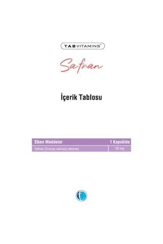 Tabvitamins Safran 50 Mg 30 Kapsül Tanışma Paketi Shaker Hediyeli