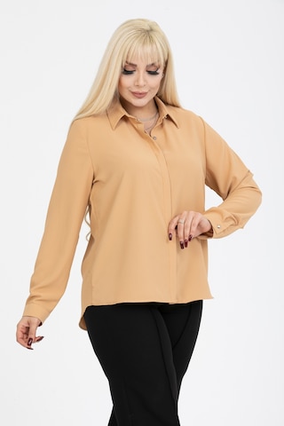 Pera Moda Jessica Büyük Beden Gömlek Taba