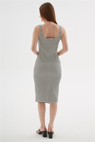 Fashion Friends Kare Yaka Kadın Midi Elbise 25y0299k1 Ekru