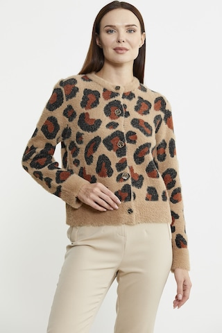 Sementa Leopar Desenli Sakallı Triko Hırka - Bej 001
