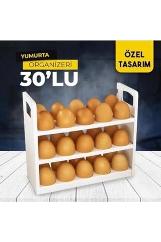 3 Katlı 30 Bölmeli Buzdolabı İçi Yumurtalık Organizeri Plastik Beyaz Mıt1094 Genel
