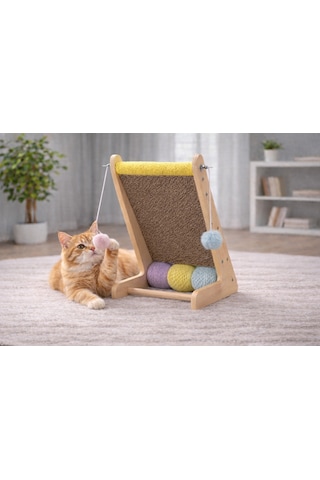 Pureza Ahşap Gövde Kedi Tırmalama Tahtası Oyun Ve Tırmalama Platformu Kedi Oyuncağı Halat Sarımlı Toplu Oyun Alanı