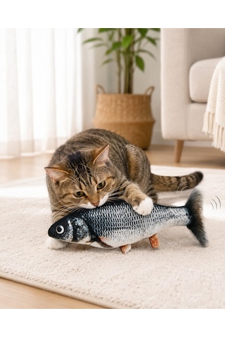 Catnipli Usb Şarjlı Kuyruk Sallayan Hareketli Balık Kedi Oyuncağı, İnteraktif Peluş Kedi Oyuncağı, Kedilerin Takip Etme, Yakalama Ve Avlanma İçgüdüsünü Destekleyen Eğlenceli Oyun Arkadaşı
