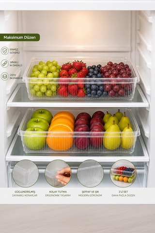 Porsima 3183 2'li Şeffaf Buzdolabı İçi Düzenleyici Organizer Seti 4 Lt 20x32x7 Cm