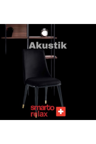 Smarto Relax Akustik 2'li Yemek Masası Sandalye Seti - Ahşap Ayaklı, Siyah Kumaş Siyah