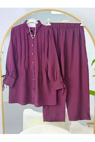 Lovie Moda Pile Detaylı Gömlek Pantolonlu Takım Mor Lovie Moda Pile Detaylı Gömlek Pantolonlu Takım Mor