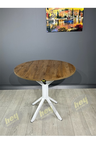 Aras 4 Kişilik Yuvarlak Mutfak Yemek Masası Takımı 4+1 Ceviz Beyaz Deri 80 Cm Ceviz-beyaz