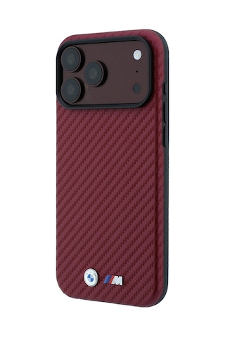 Apple iPhone Uyumlu 18 Pro Max Kılıf Bmw Lisanslı M-safeli Karbon Fiber Ve Metal Logolu Pu Deri Kapak Bordo