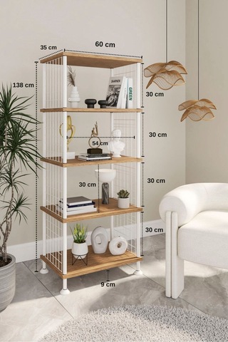 Çevir Kur Atlantik Çam 5 Raflı Kitaplık Metal Aksamlı Çok Amaçlı Düzenleyici Raf Ve Organizer Atlantik Çam
