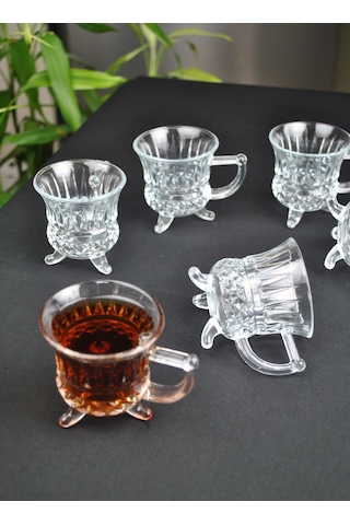 Ayaklı Cam Kulplu Çay Bardağı Ve Türk Kahvesi Fincanı Espresso Ba