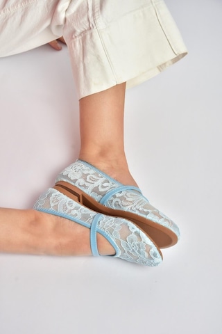Fox Shoes Y726864006 Mavi Dantelli Kadın Babet