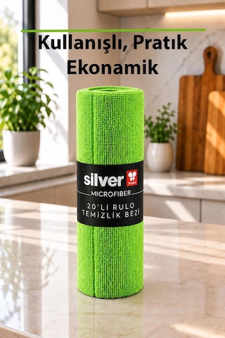 20 Li Rulo Mikrofiber Temizlik Bezi 25x30 Cm Yıkanabilir Kopart Kullan Süper Emici İz Bırakmaz Yeşil