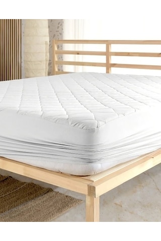 Kapitone Fitted Çift Kişilik Pamuklu Yatak Koruyucu Alez Beyaz