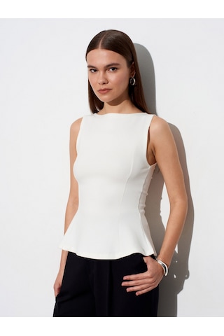 Dilvin 21001 Kayık Yaka Peplum Top-ekru