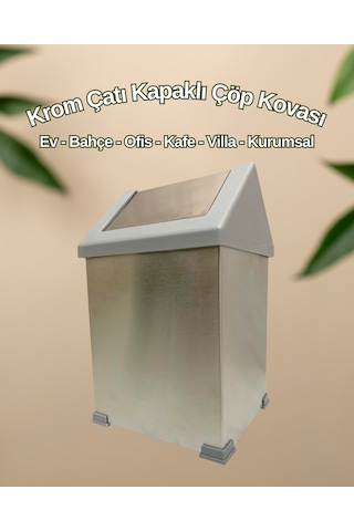 Krom Sallanır Çatı Kapaklı Çöp Kovası 16 Lt Krom