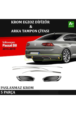 Vw Passat B8 Arka Tampon Alt Çıtası & Egzoz Görünümü Difüzör Krom Takım 2015 2016 2017 2018 2019