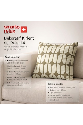 Smarto Relax Içi Dolgulu Kırlent 45x45 Cm Kare Salon & Berjer Kırlenti - Smr-kır-029 Beyaz - Kahverengi