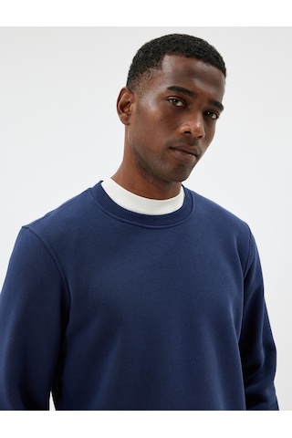 Koton Bisiklet Yaka Sweatshirt Uzun Kollu Şardonlu Lacivert 5wam70056mk Lacivert