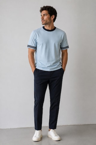 Alexandergardi Şerit Detaylı Kontrast Yaka Basic T-shirt Açık Mavi