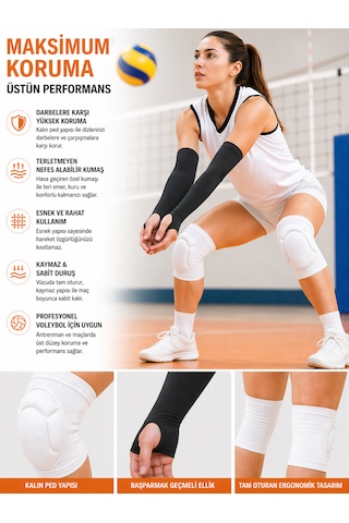 4 Parça Voleybol Dizlik Koruma Seti 2 Adet Voleybol Dizliği 2 Adet Voleybol Elliği Darbe Emici Nefes Alabilir Koruyucu Beyaz - Siyah