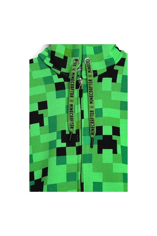 Minecraft Creeper Desenli Fermuarlı Unisex Çocuk Ceket 5 - 13 Yaş