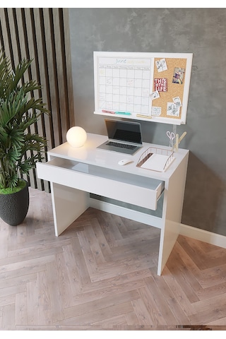 Beyaz Çekmeceli Çalışma Masası - 90x49 cm Bilgisayar ve Ofis Masası
