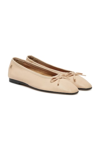 Soft Leather Ballerına Bow Babet Bej