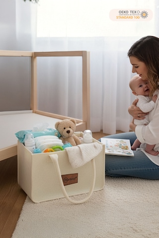 Mordesign Taşınabilir Keçe Çanta Yenidoğan Alt Açma, Kadın Çantası, Ev ve Seyahat Düzenleyici Organizer Bej