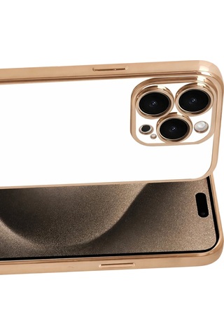 Newface Apple Uyumlu iPhone 15 Pro Max Razer Lensli Silikon Semeglbl - 58 - Gold