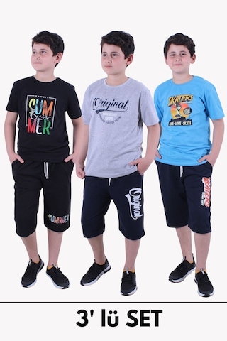 Fyk Kids 3'lü Erkek Çocuk Alt-üst Kapri-tişört Takım Çok Renkli