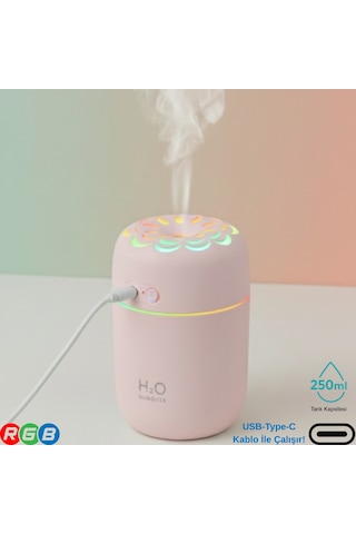 250ml Rgb Işıklı Süper Sessiz Type-c Mini Hava Nemlendirici & Aroma Difüzör