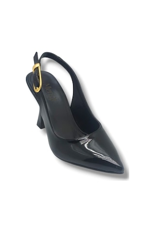 Mengi 692-26 Rugan Deri Arkası Açık İnce Topuk Kadın Stiletto 8,5cm Siyah