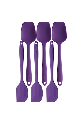Silikon Kaşık Spatula Seti 6lı Yanmaz Yapışmaz Çizmez Mor27cm