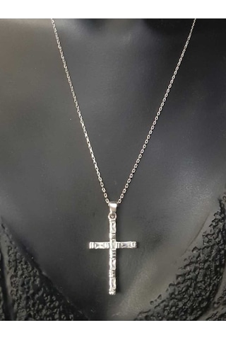Vog Haç Model Swarovski Şık Tasarım Baget Taşlı 925 Ayar Gümüş Kolye