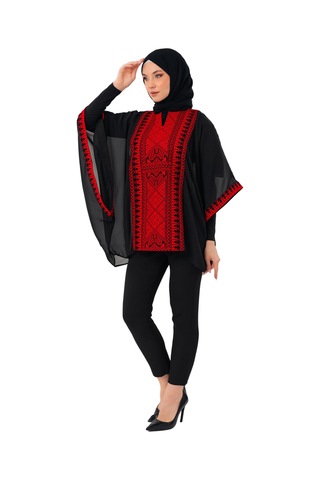 Zaytoon Bol Kollu Nakışlı Oversize Kap Banşo Kadın Kabı Freesiz C100051 Kırmızı