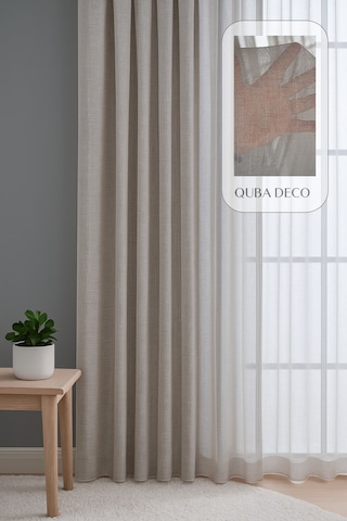 Natural Modern File Dokulu Keten Tül Perde Pileli Salon Oturma Odası Yatak Odası Çocuk Odası Bej