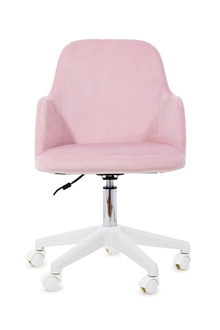 Sude Beyaz Ayaklı Çalışma Koltuğu Tekerlekli Ayarlanabilir Ofis Sandalyesi Baby Face Kumaş Pembe