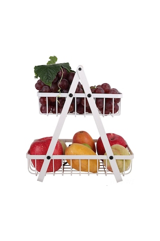 Wezone Beyaz Çift Katlı Katlanabilir Demir Sepet - Mutfak Organizer, Meyve Depolama Ve Ev Gereçleri Konteyneri Kc-sgl861 Beyaz