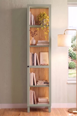 Robin Home Prime Temperli Cam Kapaklı Neon Led Işıklı Dar Alan Vitrin Büfe Kitaplık Ahşap Ayaklı 5 Raflı Sepet-ıhlamur Yeşili 183cm Yd8-sy Yeşil