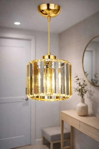 Bohem Aydınlatma Modern Gold Altın Kristal Sarkıt Avize Koridor Antre Uyumlu Şeffaf Kristal Cam Gold Altın Gold