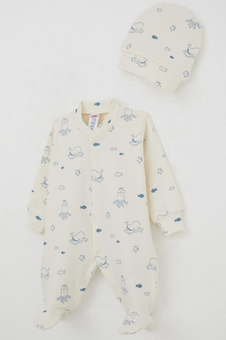 Breeze Erkek Bebek Patikli Tulum Sevimli Deniz Hayvanları Desenli 0-6 Ay, Krem Krem