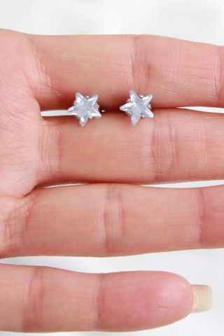 Niki Aksesuar Zirkon Yıldız Taşlı Çelik Büyük Boy Ve Küçük Boy Küpe Set Gümüş