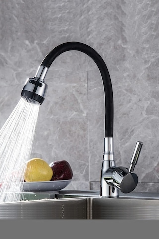 Mix Kuğu Mutfak Evye Bataryası Sipiral Hortumlu 2 Fonksiyonlu Musluk Sıcak Soğuk Girişli Krom