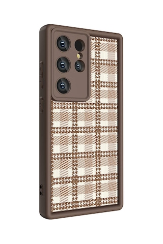 More Tr Samsung Uyumlu Galaxy S23 Ultra Kılıf Kamera Korumalı Baskılı Arka Yüzey Mtr Klas Kapak - Açık Kahve