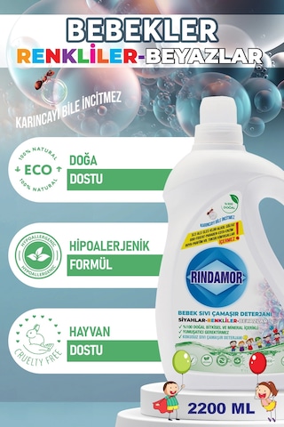 % 100 Doğal Bitkisel Bebek Sıvı Çamaşır Deterjanı - Kokusuz 2200 ML