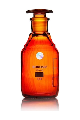 Borosil Amber Cam Tıpalı Şişe 250ml 100% Borosilikat Şilifli Miyar Şişesi